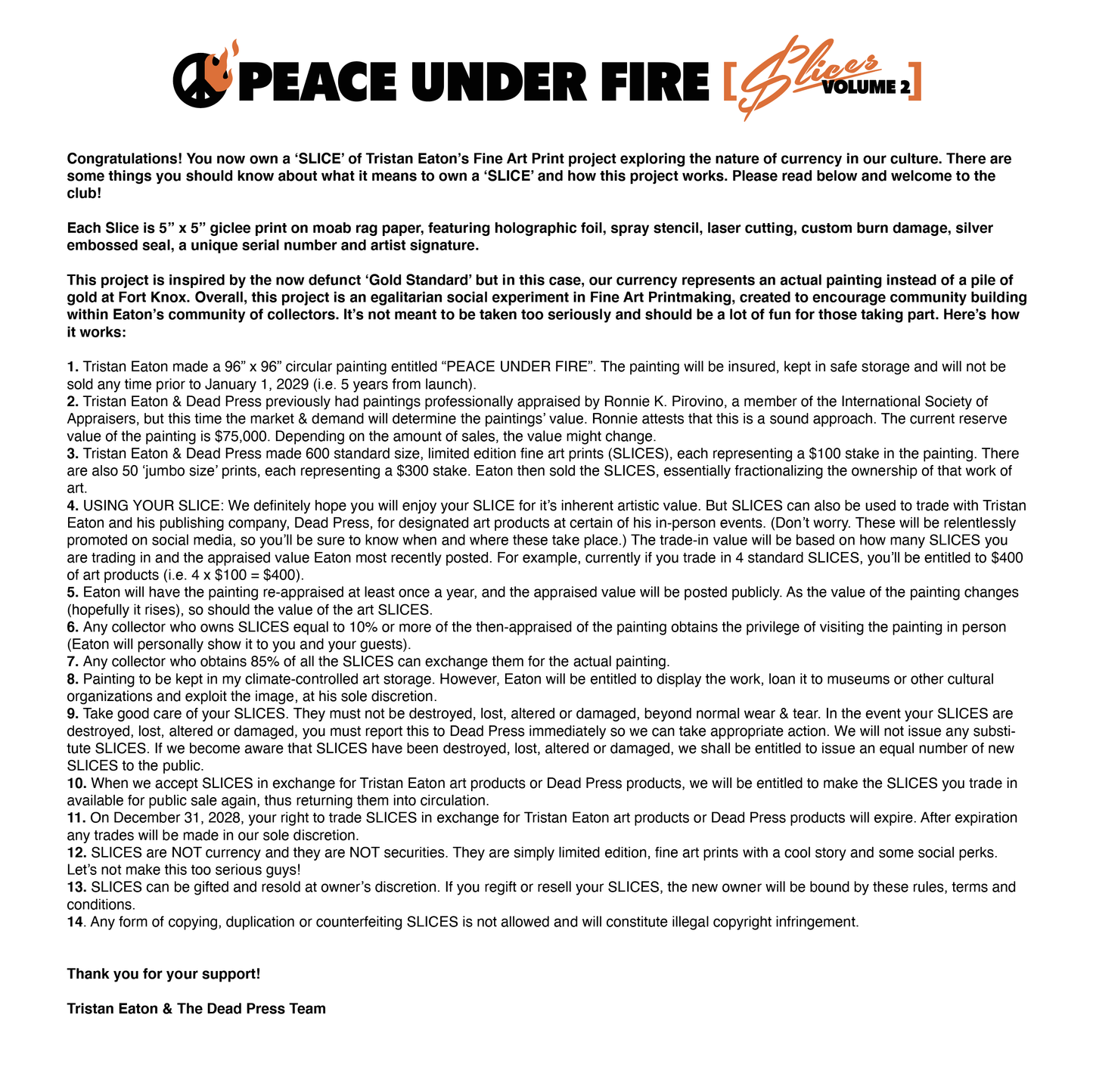 'PEACE UNDER FIRE' Slices Volume 2 (Standard Size)